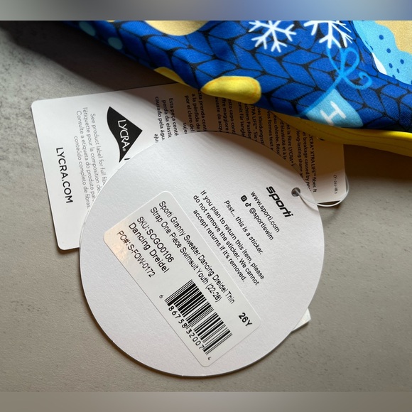 💙 YOUTH SPORTI GRANNY SWEATER DANCING DREIDEL ONE PIECE SWIMSUIT SIZE 26 - Picture 2 of 5